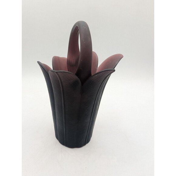MIKASA JAPAN FROSTED DEEP PLUM PURPLE PETAL VASE w Handle - Picture 7 of 13
